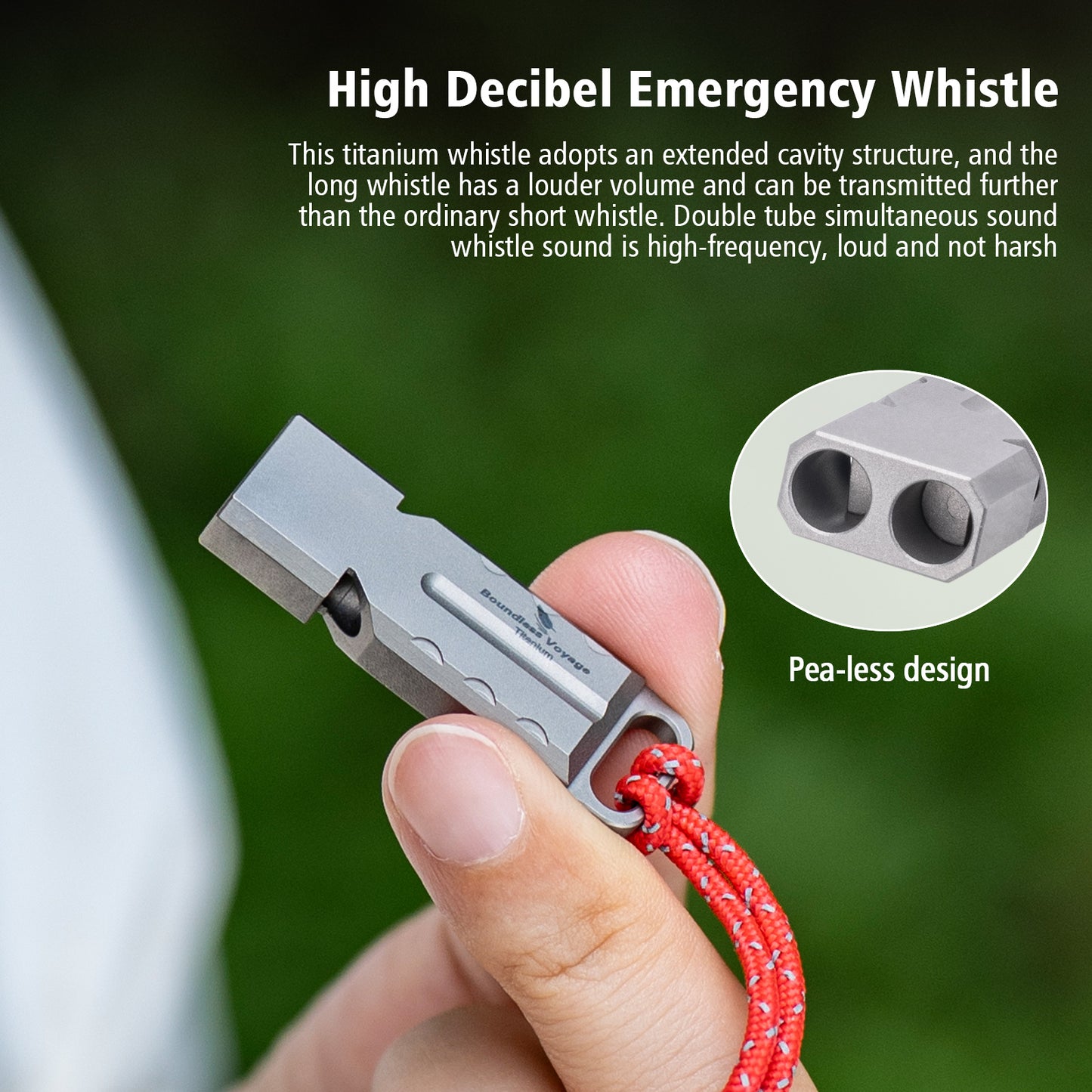Boundless Voyage TA1 Titanium Dual Tube Survival Whistle – High Decibel Emergency Safety Whistle for Camping, Hiking, Backpacking & Outdoor Rescue