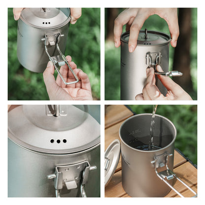 Boundless Voyage Outdoor Camping Titanium Pot Bowl Cup with Lid Folding Handle Hiking Picnic Water Rice Food 900ml