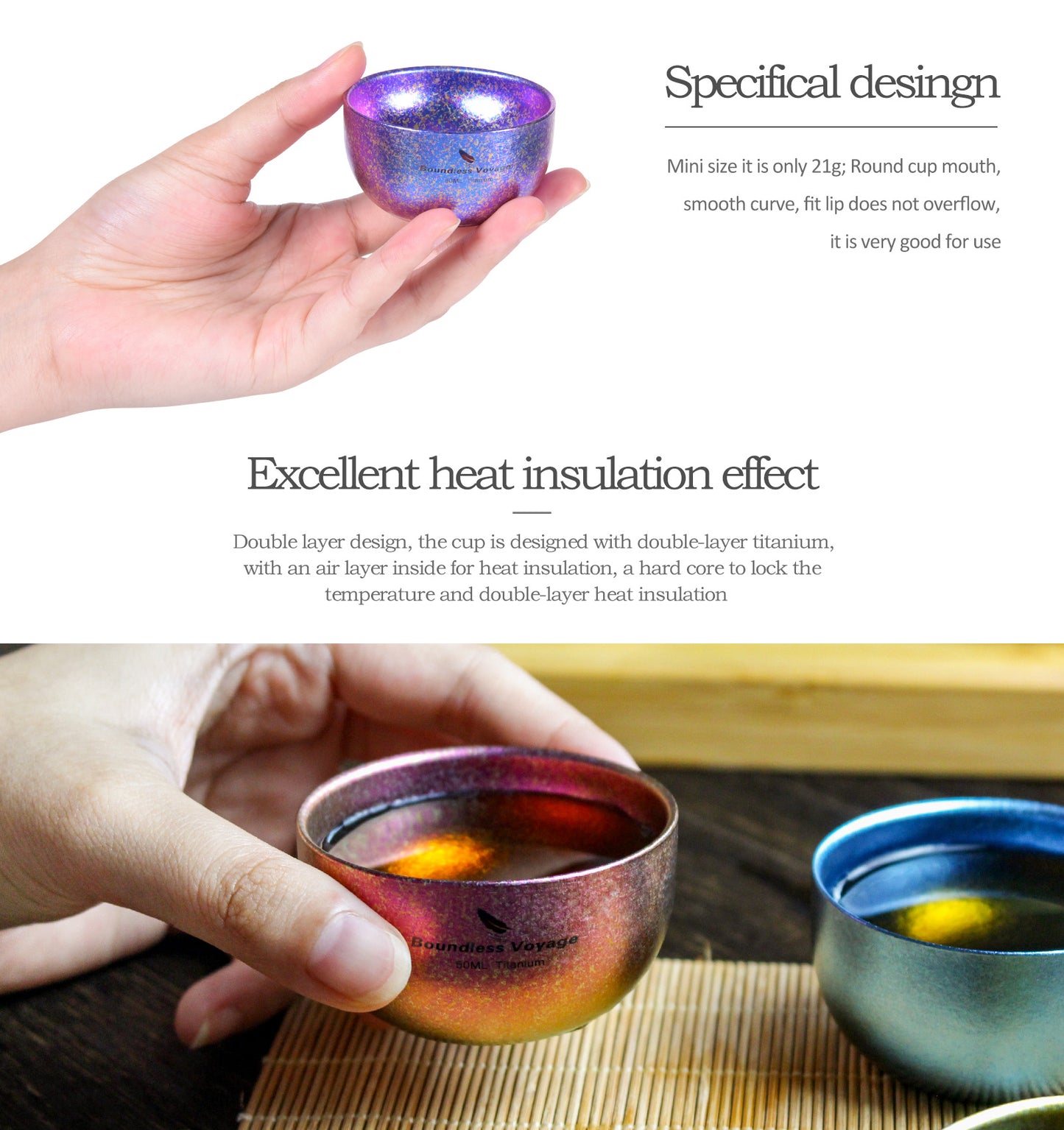 Boundless Voyage Titanium Double Layer Golden Cup Anti-scalding Colorful Teacup Wide Mouth Wine Tea Mug Drinkware