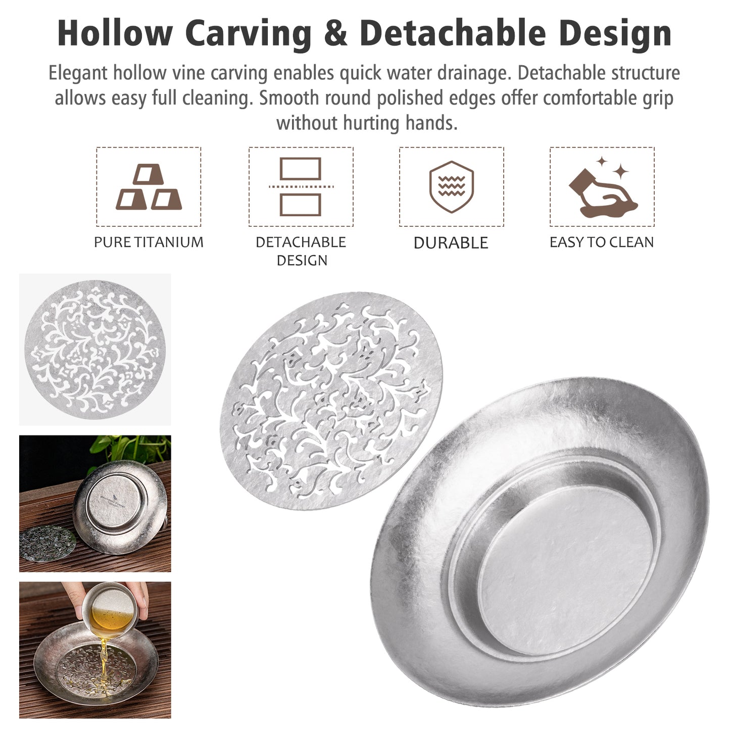 Boundless Voyage Titanium Tea Tray – Detachable Gongfu Tea Drain Tray with Water Storage for Home, Office & Travel