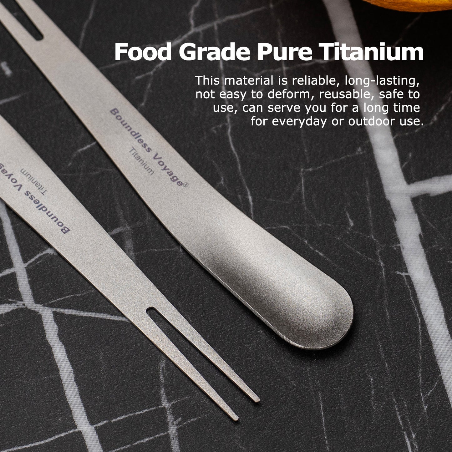 Boundless Voyage Titanium Dual-Use Fork Spoon Set – 5pcs Ultralight (5.6g Each), Camping Cutlery with Drawstring Bag for Fruit, Coffee, Ice Cream & Outdoor Travel