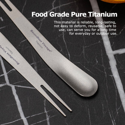 Boundless Voyage Titanium Dual-Use Fork Spoon Set – 5pcs Ultralight (5.6g Each), Camping Cutlery with Drawstring Bag for Fruit, Coffee, Ice Cream & Outdoor Travel