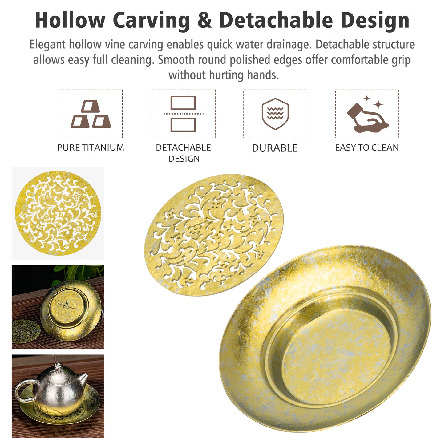 Boundless Voyage Titanium Tea Tray – Detachable Gongfu Tea Drain Tray with Water Storage for Home, Office & Travel
