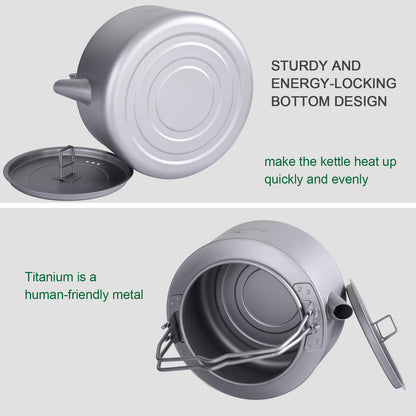 Titanium 1L Kettle with Folding Handle Filter Ultralight Big Capacity Pot For Outdoor Camping
