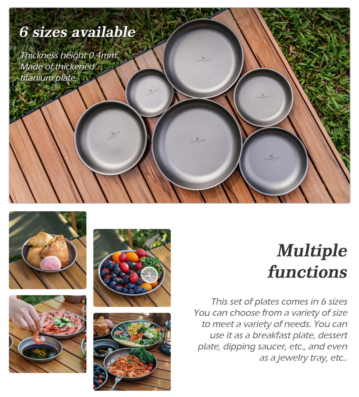 Boundless Voyage Titanium Plates Dishes Saucer Outdoor Camping Home Food Tray Round Dinnerware Hiking Backpacking Travel Portable Durable Tableware Stackable Serving Plates