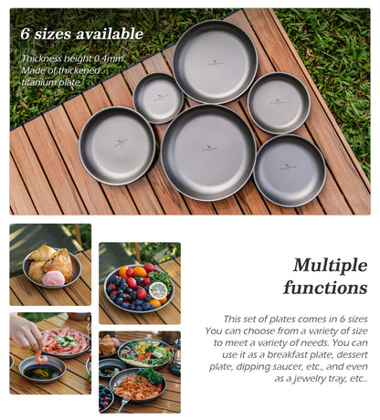 Boundless Voyage Titanium Plates Dishes Saucer Outdoor Camping Home Food Tray Round Dinnerware Hiking Backpacking Travel Portable Durable Tableware Stackable Serving Plates