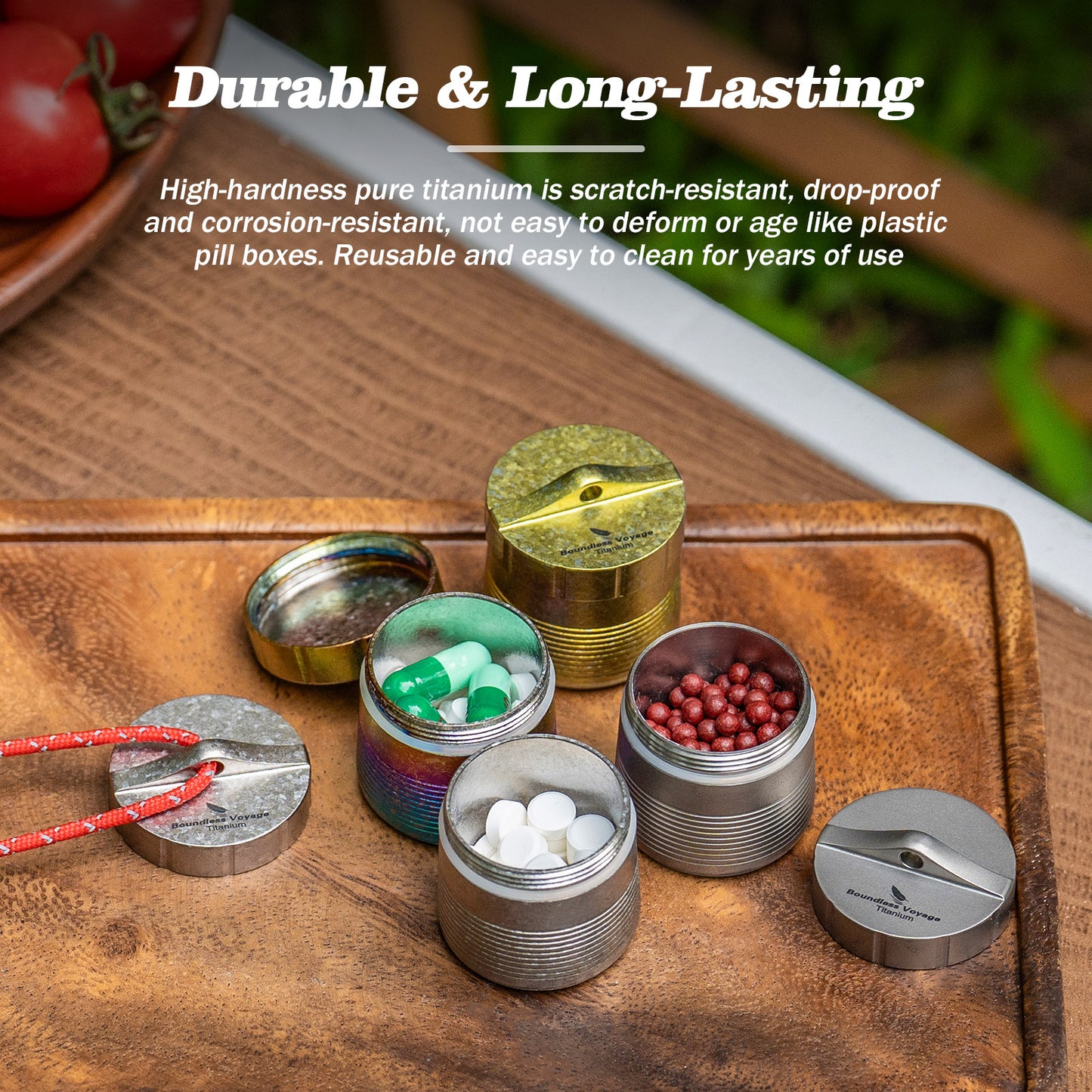 Boundless Voyage Titanium Pill Container – Waterproof Airtight Pill Box with Lanyard for Travel, EDC & Daily Use