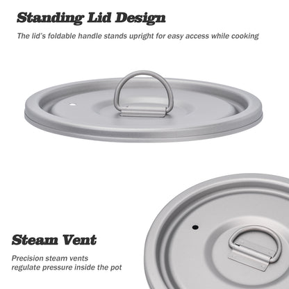 Boundless Voyage Titanium Camping Pot 1400ml Ultralight Backpacking Cookware with Folding Handle & Lid for Backpackers, Hikers & Outdoor Enthusiasts