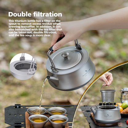 Boundless Voyage 800ML Titanium Kettle with Filter & Folding Handle Ultralight Teapot Outdoor Camping Water Jug for Loose Tea Ti3093D