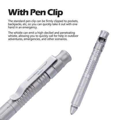 Boundless Voyage Titanium Multifunctional Pen 3-in-1 Outdoor Whistle + Car Window Breaker + Survival Self-Defense Tool