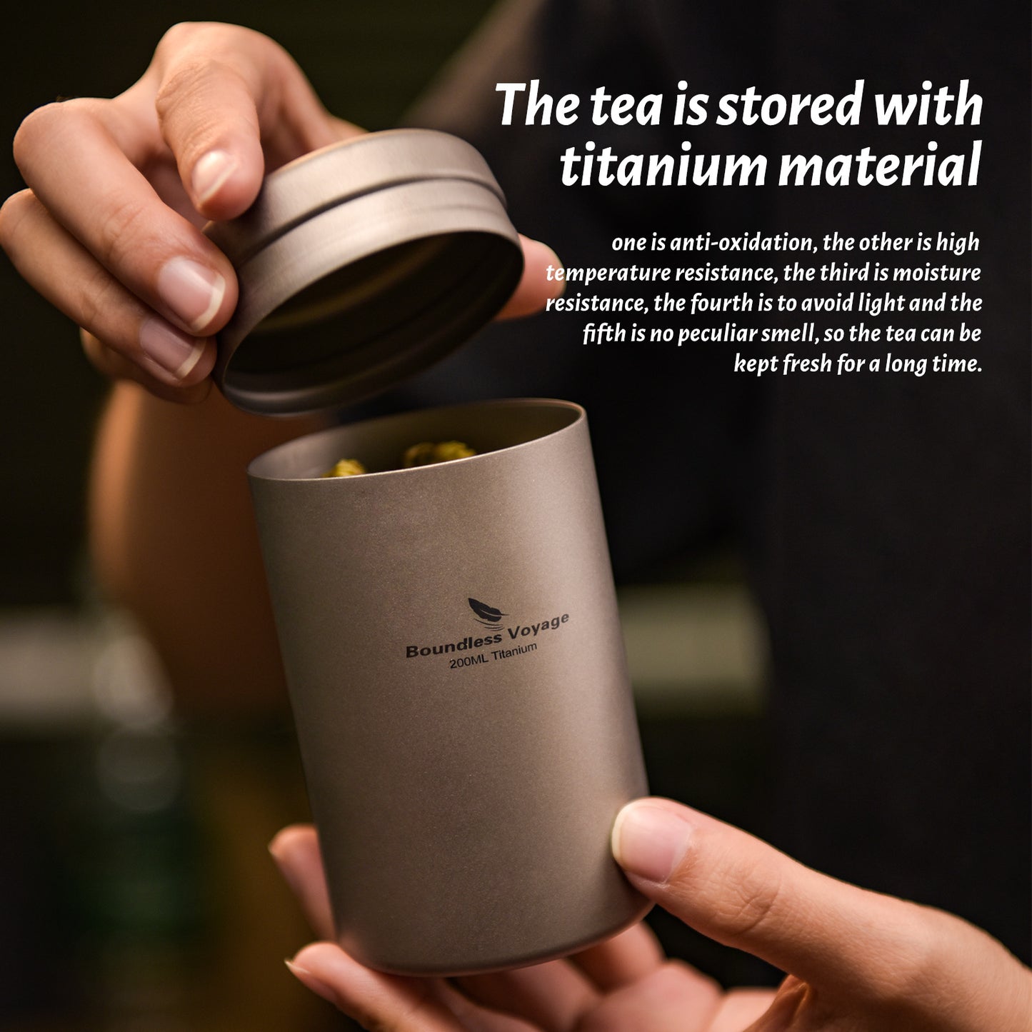Boundless Voyage 90ml Titanium Tea Storage Canister – Ultralight Travel Tea Tin for Loose Leaf, Coffee Beans & Herbs