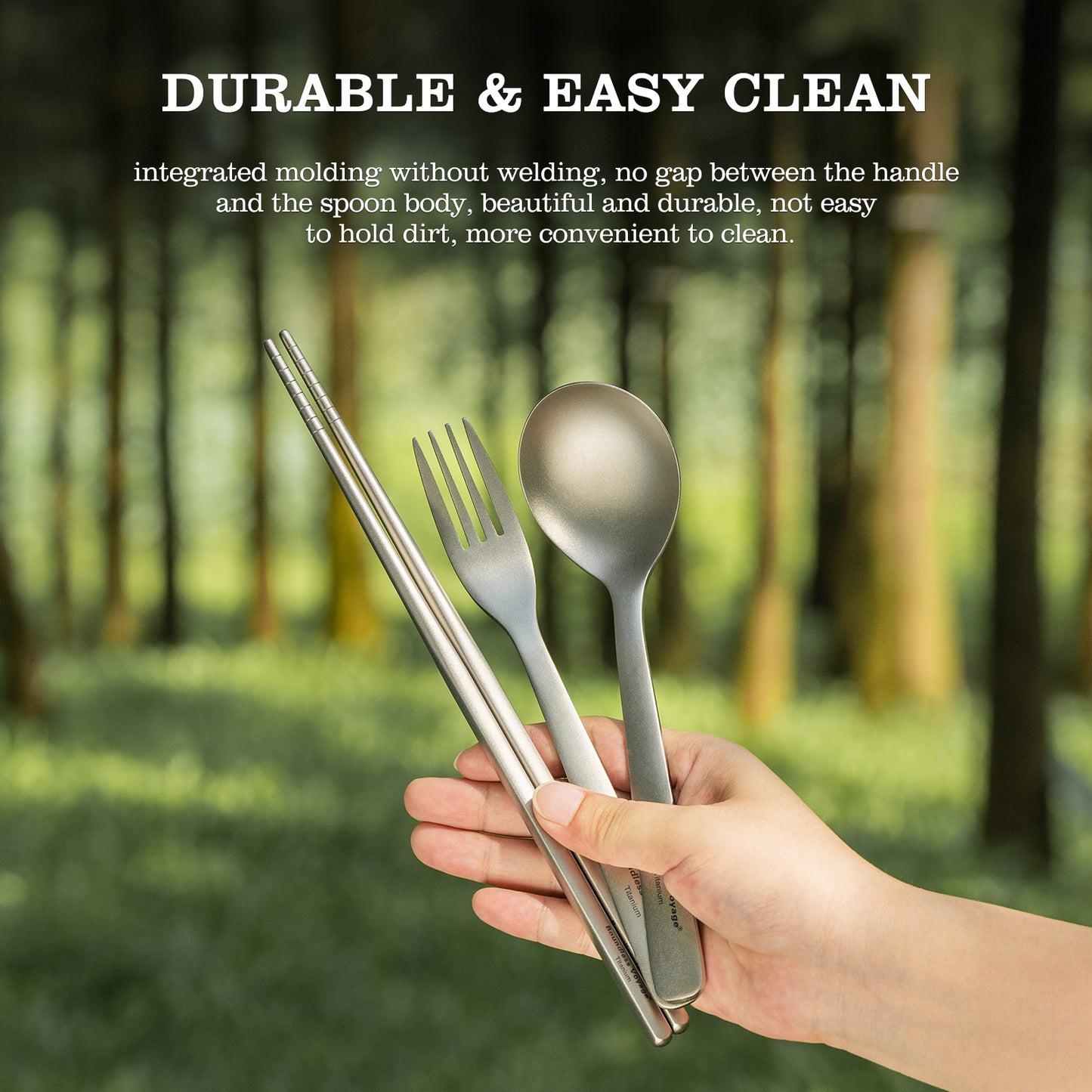 Boundless Voyage Titanium Spoon Fork Chopsticks Set Outdoor Camping Ultralight Cutlery for Soup Meal Portable Tableware