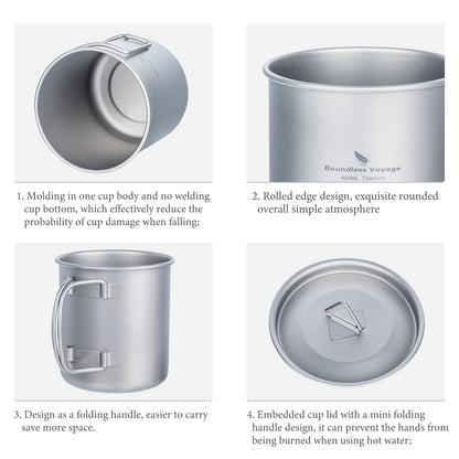 Boundless Voyage 450ml Pure Titanium Mug with Lid – Ultralight & Durable Camping Cup