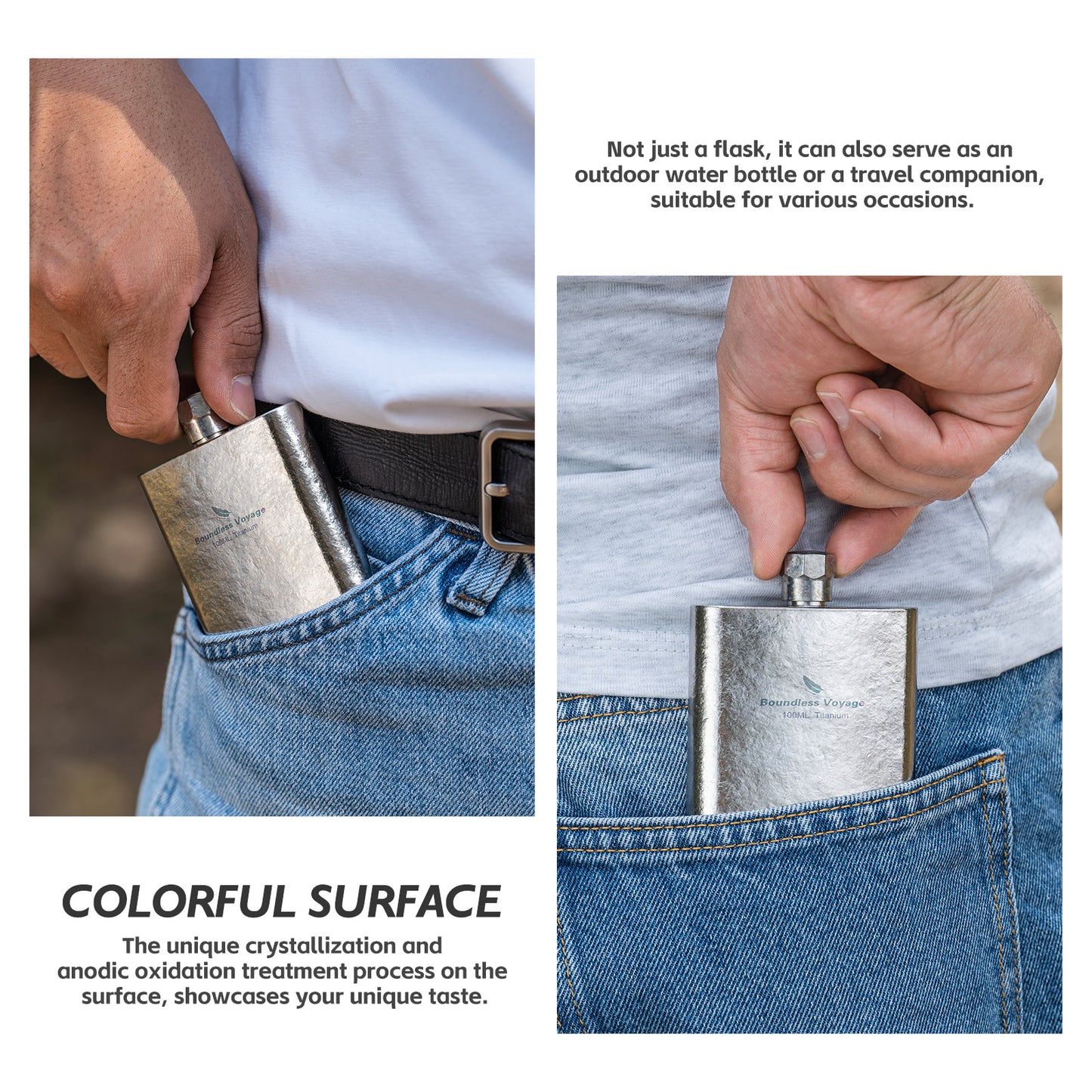 Boundless Voyage 100ml Titanium Flask – Ultralight Mini Ti Bottle for Whiskey, Wine, Water & Travel