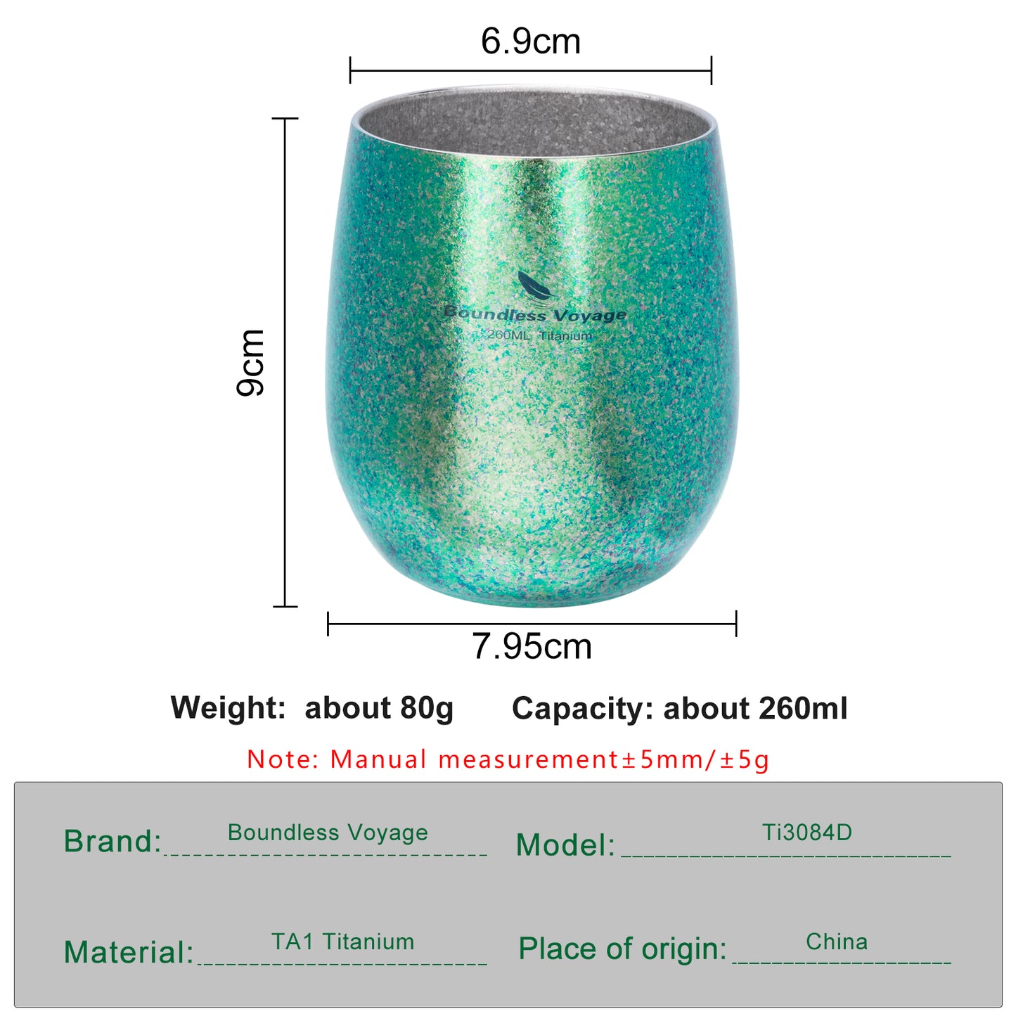 Boundless Voyage Titanium Double-Wall Cup – Ultralight TA1 Camping Coffee Mug for Travel, Hiking & Outdoor Use