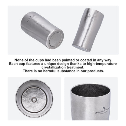 Boundless Voyage Titanium Double-Walled Beer Cup Ultralight Coffee Tea Juicy Cups for Home Outdoor Camping Picnic 300ml Crystallized Finish