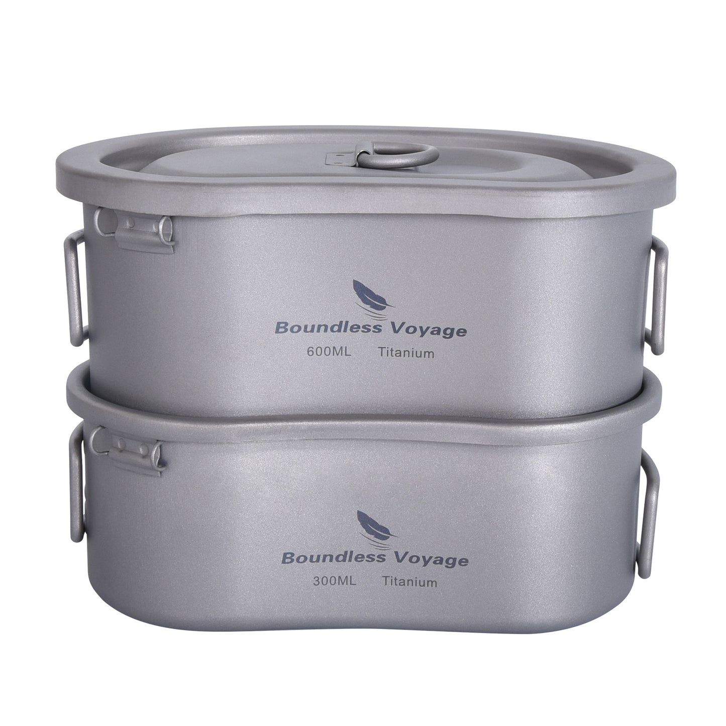 Boundless Voyage Outdoor Titanium Pot with Folding Handle Hanging Ring Camping Hiking Ultralight Portable Bowl Mess Kit 2 pcs