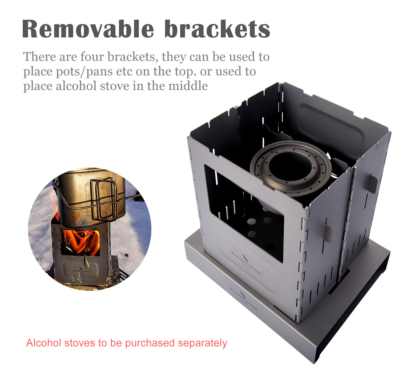 Boundless Voyage Titanium Folding Wood Stove – Ultralight Camping Charcoal Burner with Pot Stand