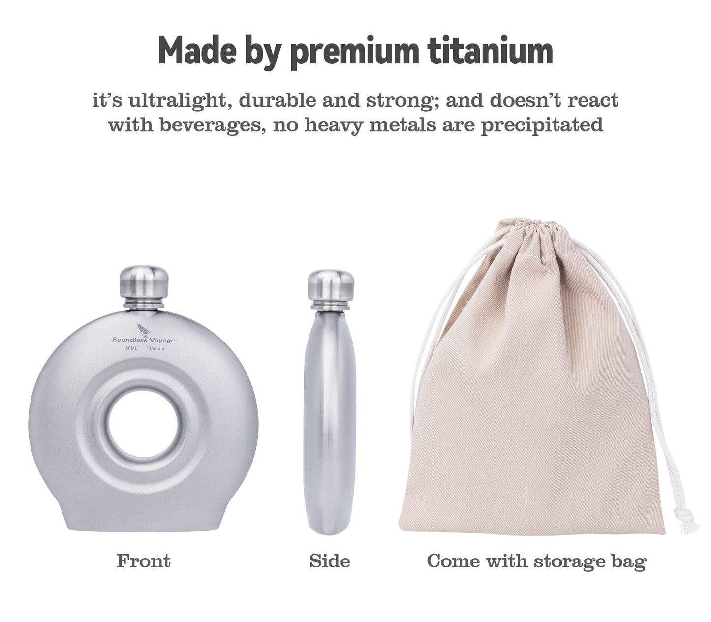 Boundless Voyage Titanium Titanium Flask 180ML+funnel for Camping Home Whiskey Flask