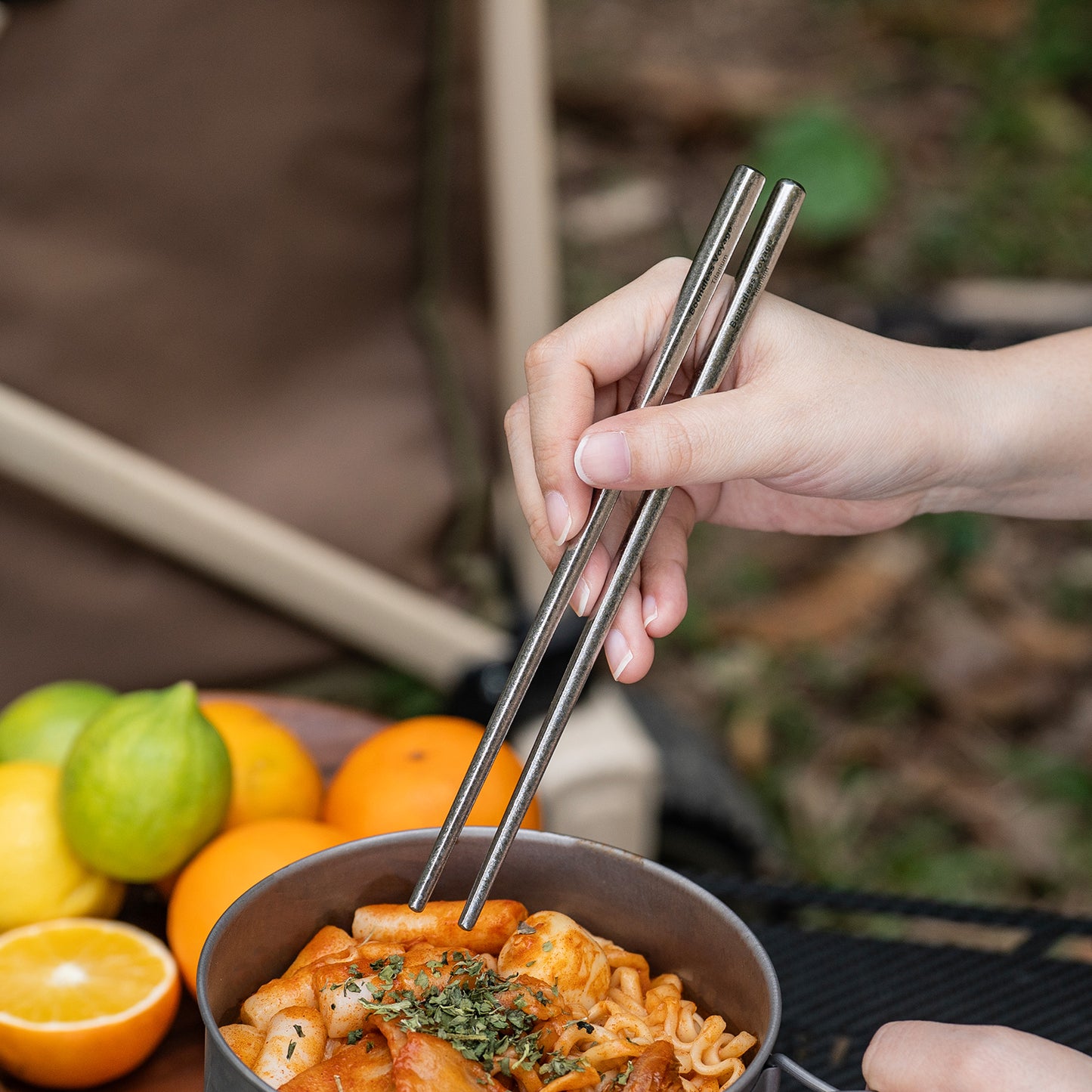 Boundless Voyage Titanium Chopsticks & 2-in-1 Spork Set Camping Cutlery Lightweight Travel Utensils Portable Outdoor Hiking Backpacking Faltware, Dishwasher Safe, No Coating with Storage Bag