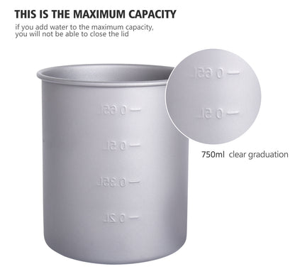 Titanium 750ml Hanging Cup Mug with Folding Handle Outdoor Camping Hiking Picnic Cooking Pot Ultralight Portable