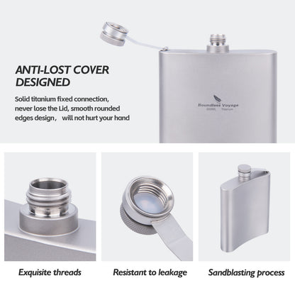 Boundless Voyage Titanium Flask with Cup 200ml Ultralight Pocket Hip Flask for Outdoor Camping Hiking