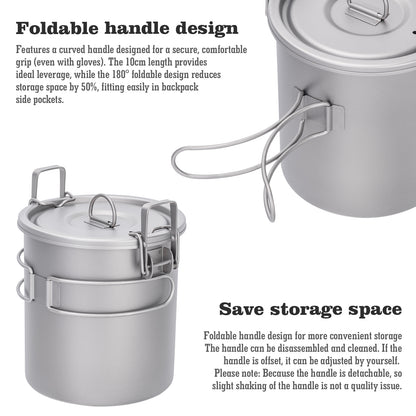 Boundless Voyage Pure Titanium Camping Pot – Ultralight Cookware for Outdoor, Hiking & Travel