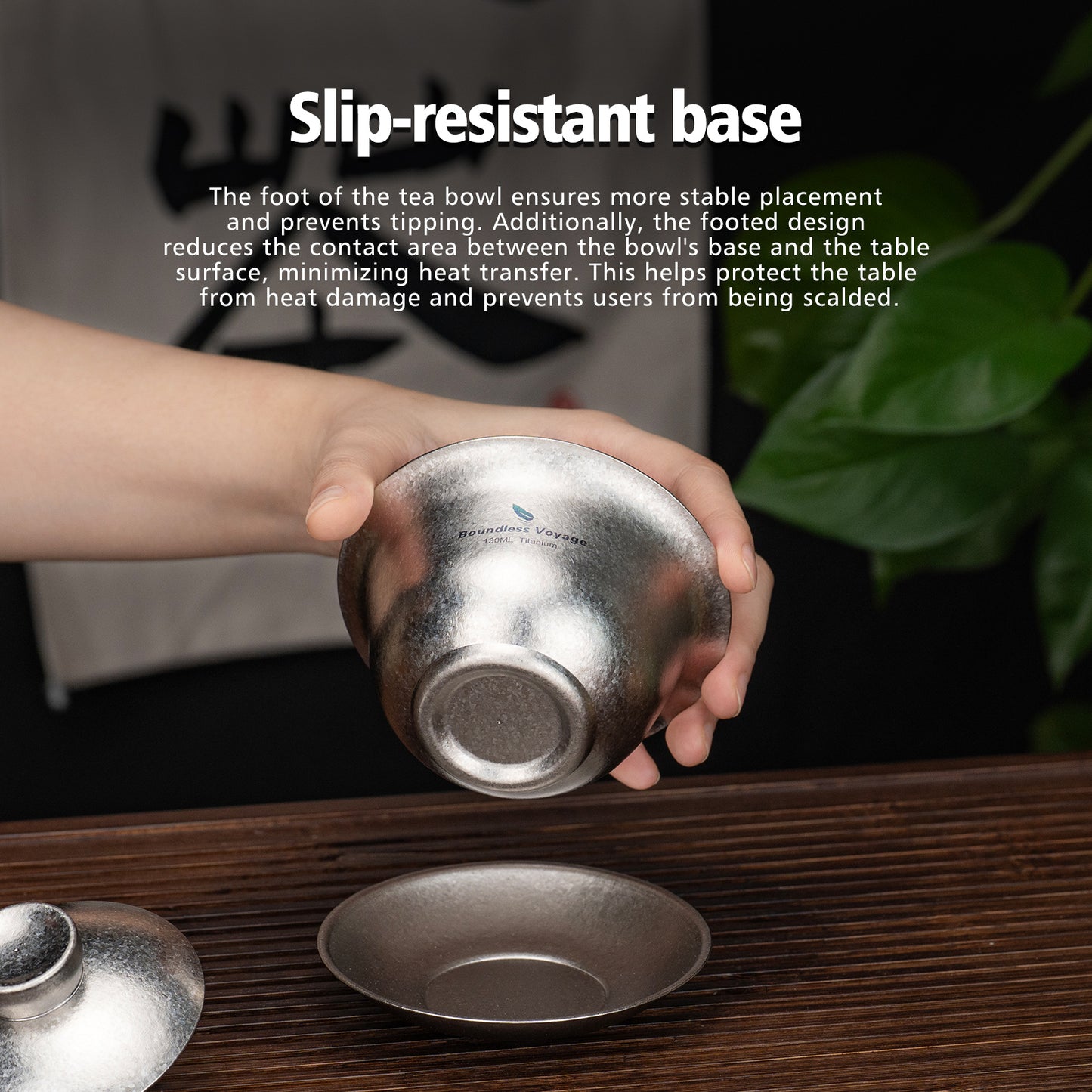 Boundless Voyage 130ml Crystallized Titanium Gaiwan Set | Ultralight 121g Chinese Kung Fu Tea Bowl | Double-Walled Anti-Scald Teacup with Lid & Saucer