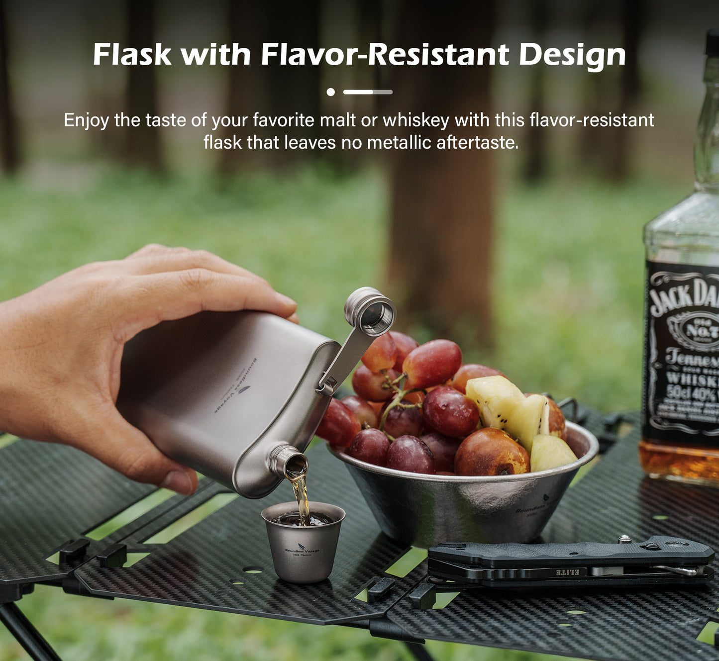 Boundless Voyage 250ml Titanium Hip Flask | Ultralight 8.5oz Pocket Whiskey Bottle | Leakproof & Non-Metallic Taste Liquor Flask for Camping, Hiking, EDC & Travel& Non-Metallic Taste Liquor Flask for Camping, Hiking & Travel Gift Set