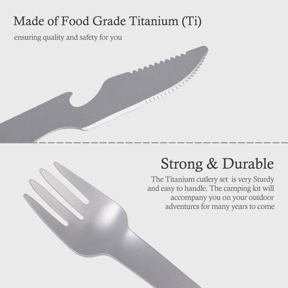 Boundless Voyage Titanium Cutlery Set | Ultralight Fork, Knife & Spoon | Portable & Healthy Dining for Camping & Travel