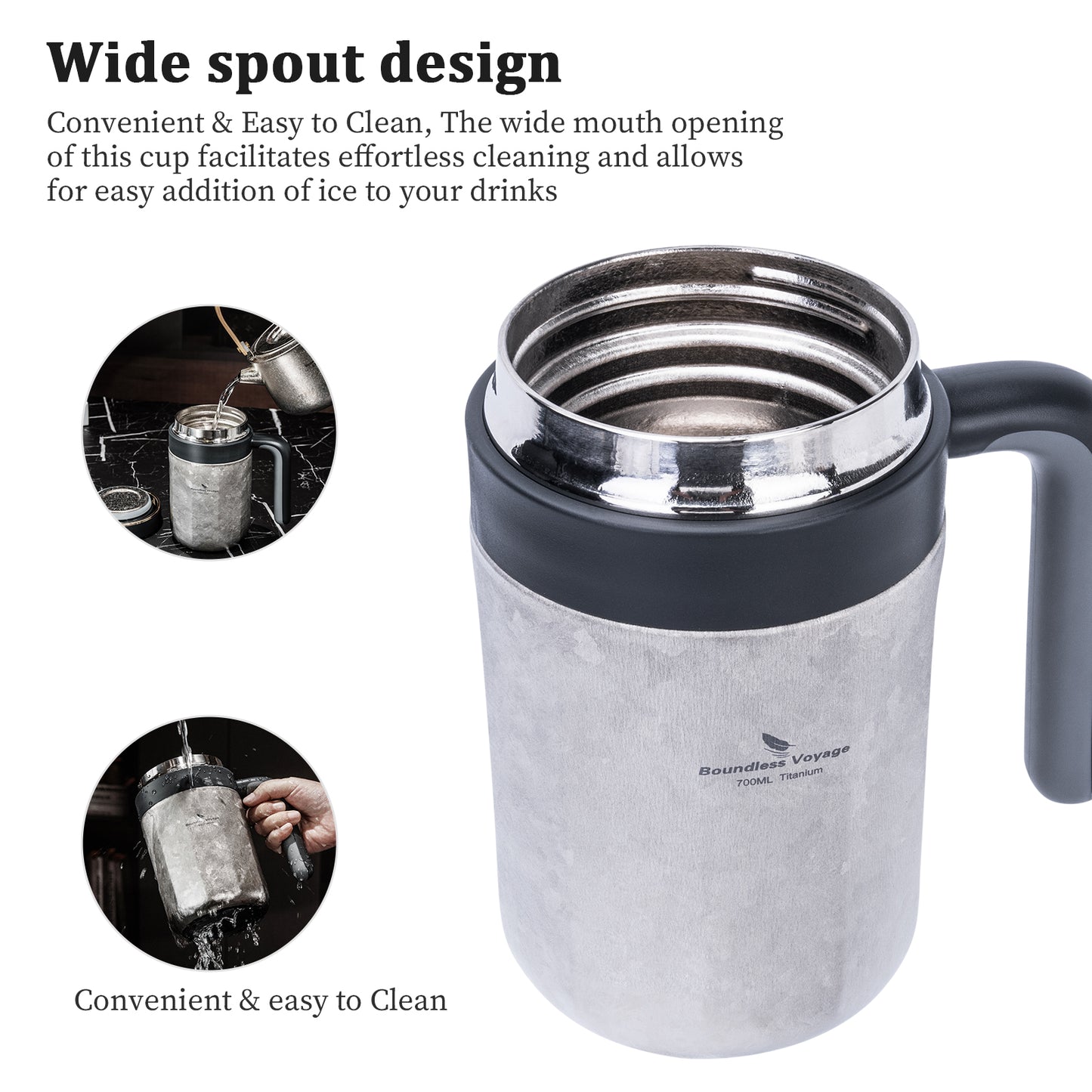 Boundless Voyage 700ml Titanium Double-Walled Cup Insulated Water Cup with Lid & Filter Portable Reusable Travel Coffee Mug for Hot and Cold Beverages