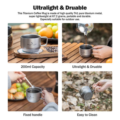 iBasingo 200ml Titanium Double Wall Mug Metal Coffee Tea Cup Mini Espresso Cup Outdoor Camping Travel Ultralight Durable Portable Drinkware