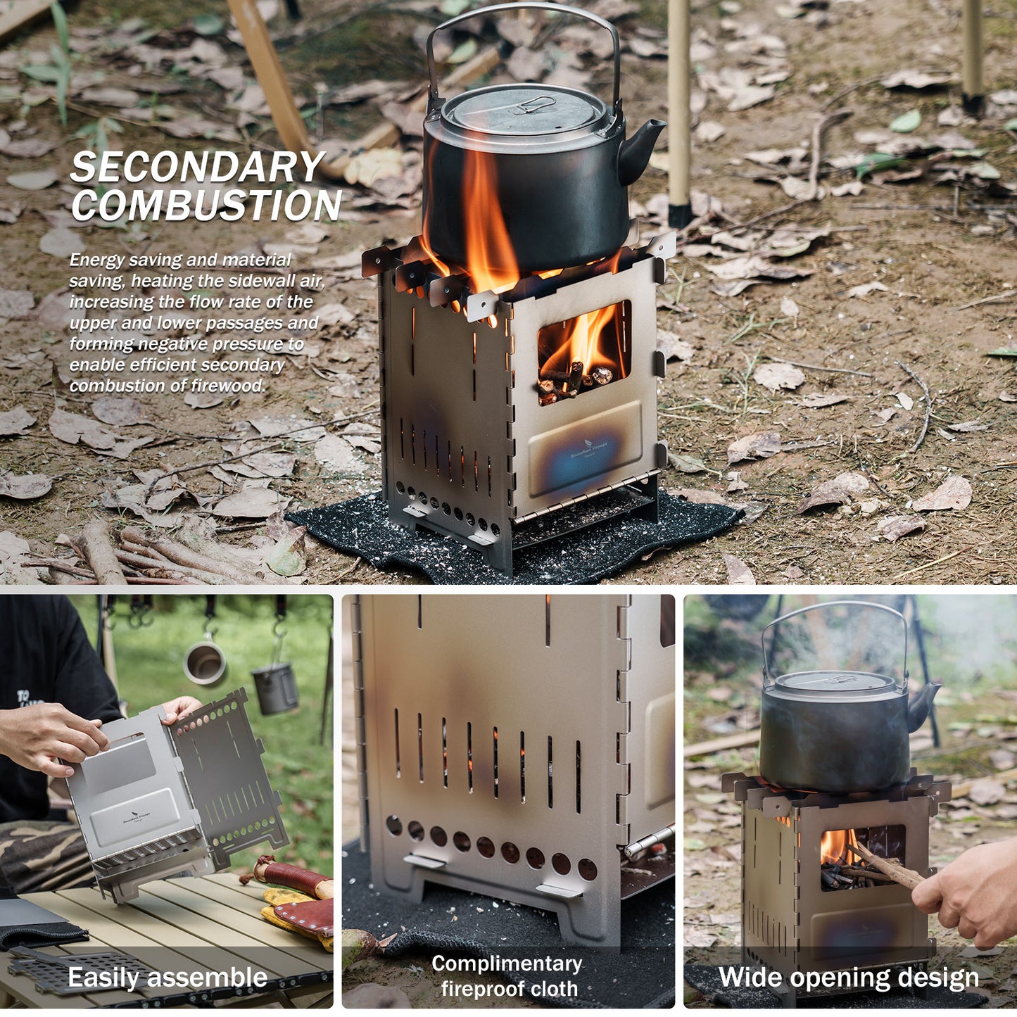 Boundless Voyage Titanium Wood Stove Ultralight Camping Charcoal Burner for Backpacking Hiking & Outdoor Cooking