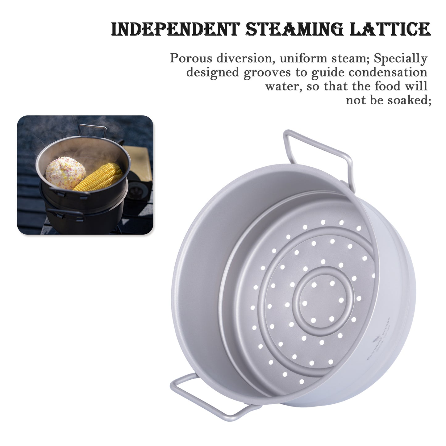 Boundless Voyage Titanium Pot with Steamer 2.2L +1.8L – Ultralight Multifunctional Camping Cookware with Steamer & Lid, TA1 Titanium Outdoor Cooking Kit for Camping, Hiking & Travel