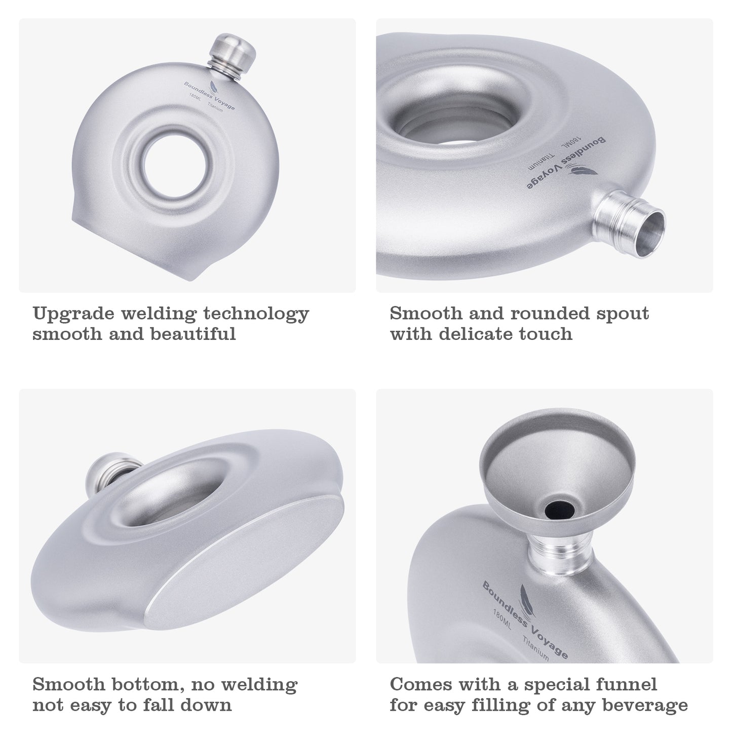 Boundless Voyage Titanium Titanium Flask 180ML+funnel for Camping Home Whiskey Flask