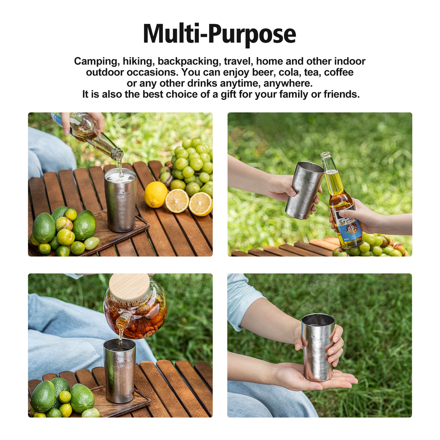 Boundless Voyage Titanium Double-Walled Beer Cup Ultralight Coffee Tea Juicy Cups for Home Outdoor Camping Picnic 300ml Crystallized Finish