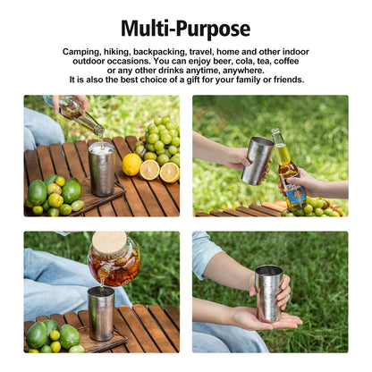 Boundless Voyage Titanium Double-Walled Beer Cup Ultralight Coffee Tea Juicy Cups for Home Outdoor Camping Picnic 300ml Crystallized Finish