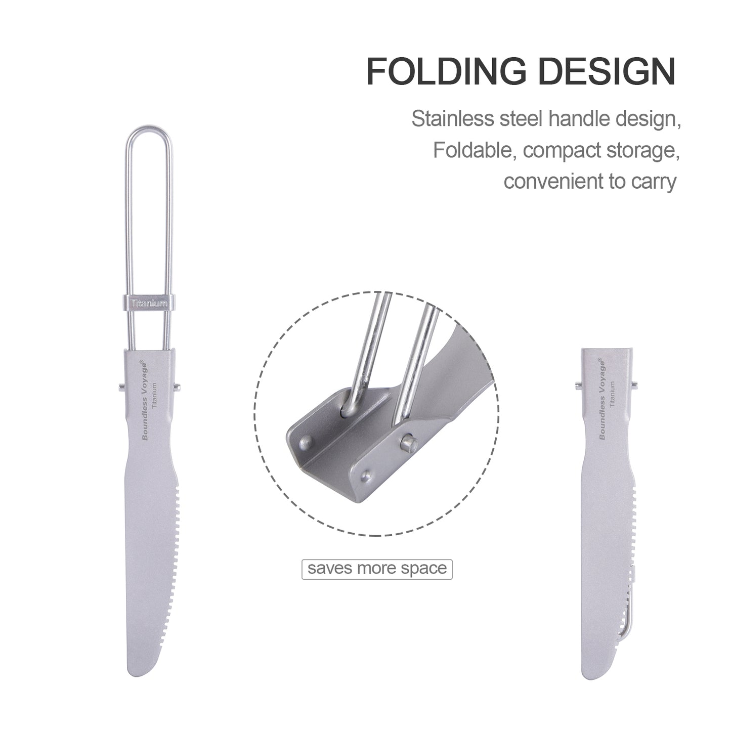 Boundless Voyage Titanium Folding Cutlery Set (Spoon + Fork + Knife) – Ultralight, Compact & Durable Tableware for Camping, Hiking & Everyday Use