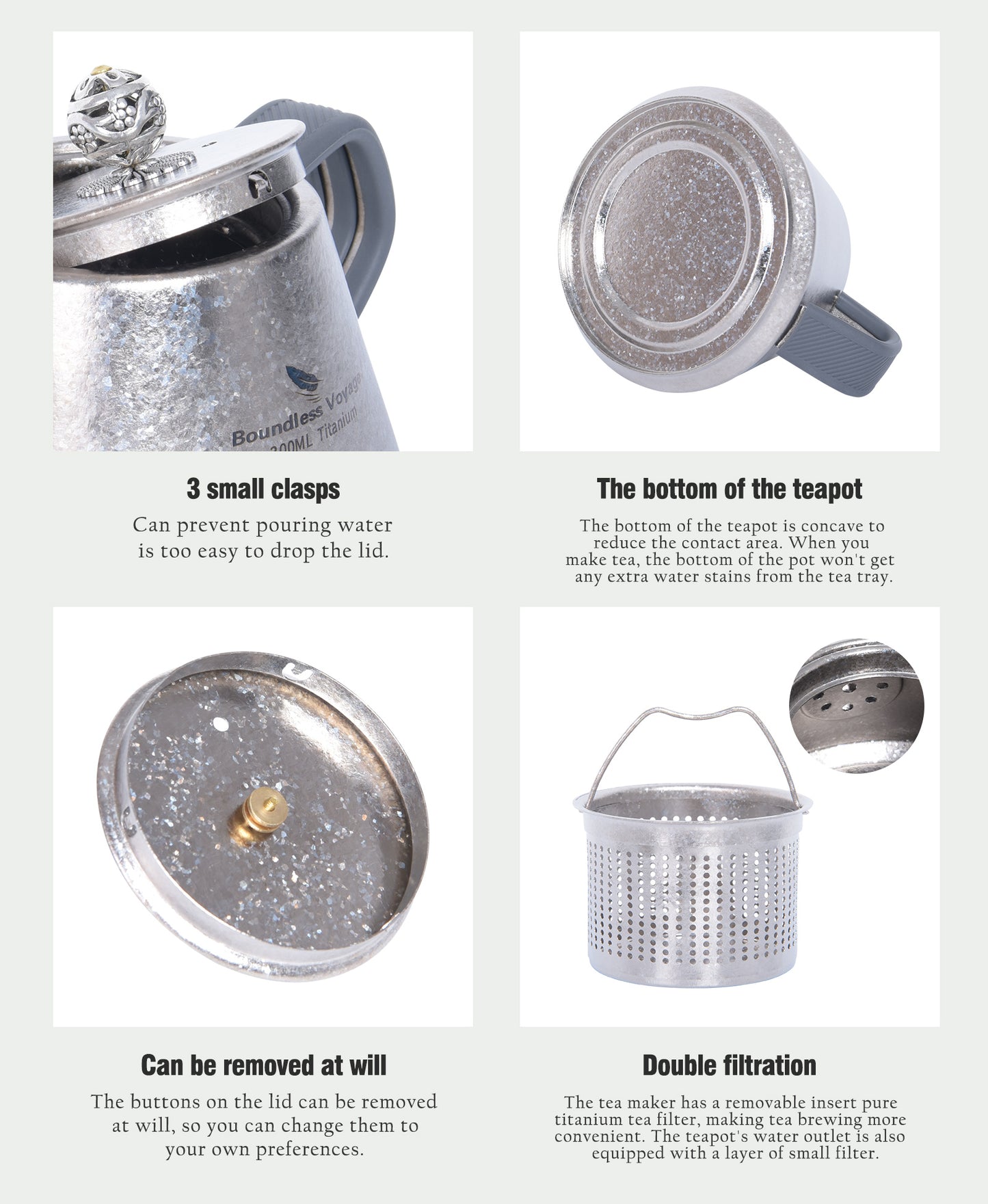 Boundless Voyage 300ml Ultralight Titanium Teapot | 114g Portable Side-Handle Tea Kettle with Filter Mesh | Camping, Hiking & Daily Use