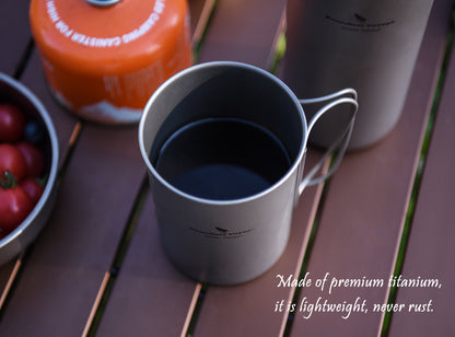 Boundless Voyage Titanium Cup with Flat Lid Lightweight Portable Tea Coffee Wine Dinnerware for Backpacking Hiking Camping Picnic