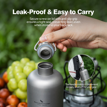 Boundless Voyage 600ml Titanium Bottle – Lightweight, Leak-Proof & Rust-Free for Camping, Hiking & Daily Hydration