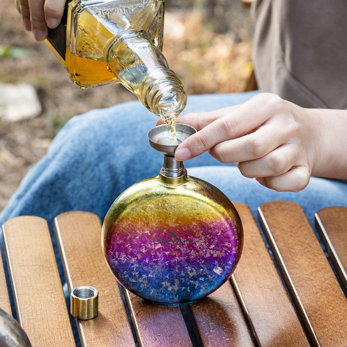 Boundless Voyage 180ml Crystallized Titanium Hip Flask | Luxury Ice-Texture Round Whiskey Bottle with Funnel | Ultralight & Non-Toxic Liquor Flagon for Gifting, EDC & Travel