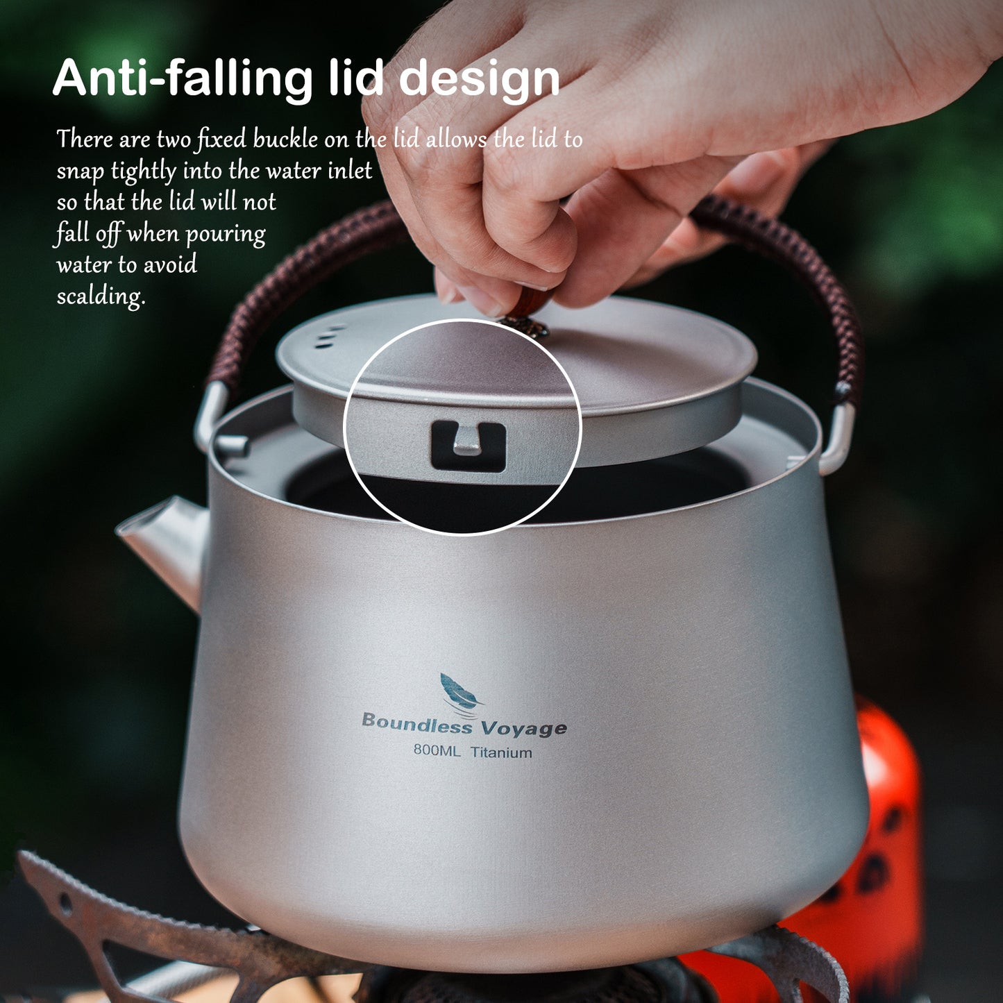 Boundless Voyage 800ml Titanium Camping Kettle with Filter – Ultralight TA1 Teapot & Coffee Pot with Folding Handle for Hiking, Backpacking & Outdoor Brewing