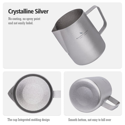Boundless Voyage Titanium Espresso Steaming Pitcher Titanium Milk Frother Cup Barista Latte Art Round Spout Milk Jug Coffee Cup