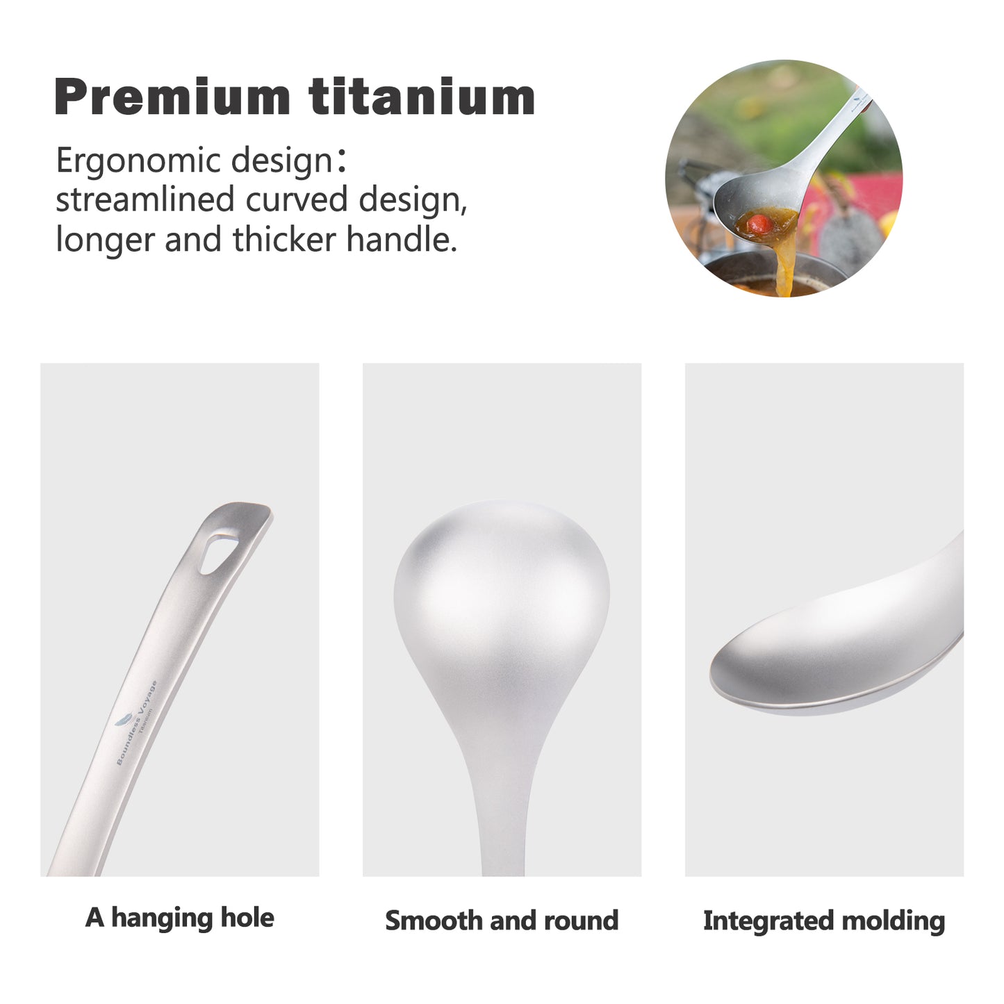 Boundless Voyage Titanium Serving Spoon 21.5cm – Large Ultralight Cooking Spoon for Camping, Outdoor Kitchen & Food Serving