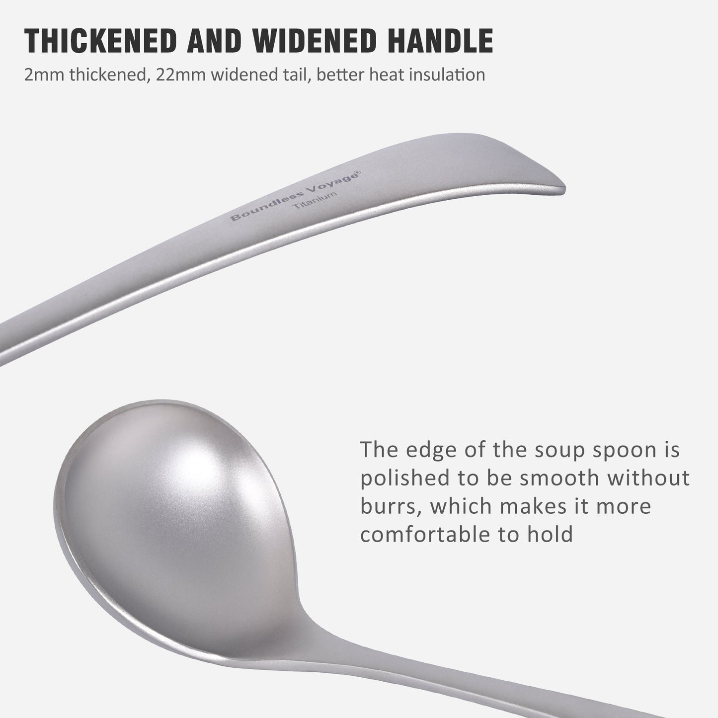 Boundless Voyage Titanium Soup Spoon – Long Handle Deep Bowl Ladle for Soup, Stew, Sauce & Cooking