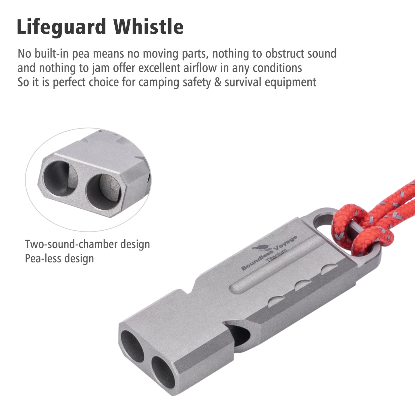 Boundless Voyage TA1 Titanium Dual Tube Survival Whistle – High Decibel Emergency Safety Whistle for Camping, Hiking, Backpacking & Outdoor Rescue