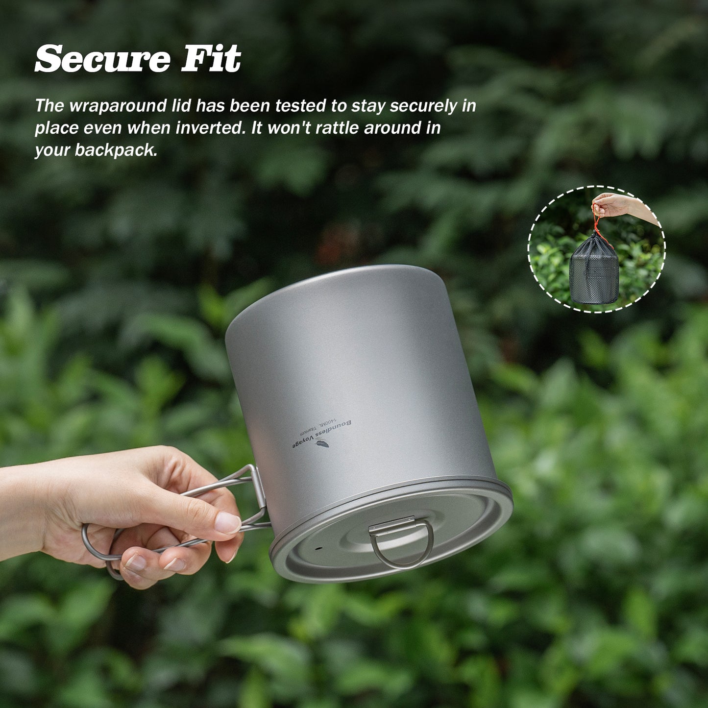 Boundless Voyage Titanium Camping Pot 1400ml Ultralight Backpacking Cookware with Folding Handle & Lid for Backpackers, Hikers & Outdoor Enthusiasts
