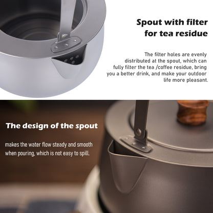 Boundless Voyage Titanium Kettle With Folding Handle Filter Outdoor Camping Teapot Coffee Jug Pot 800ml