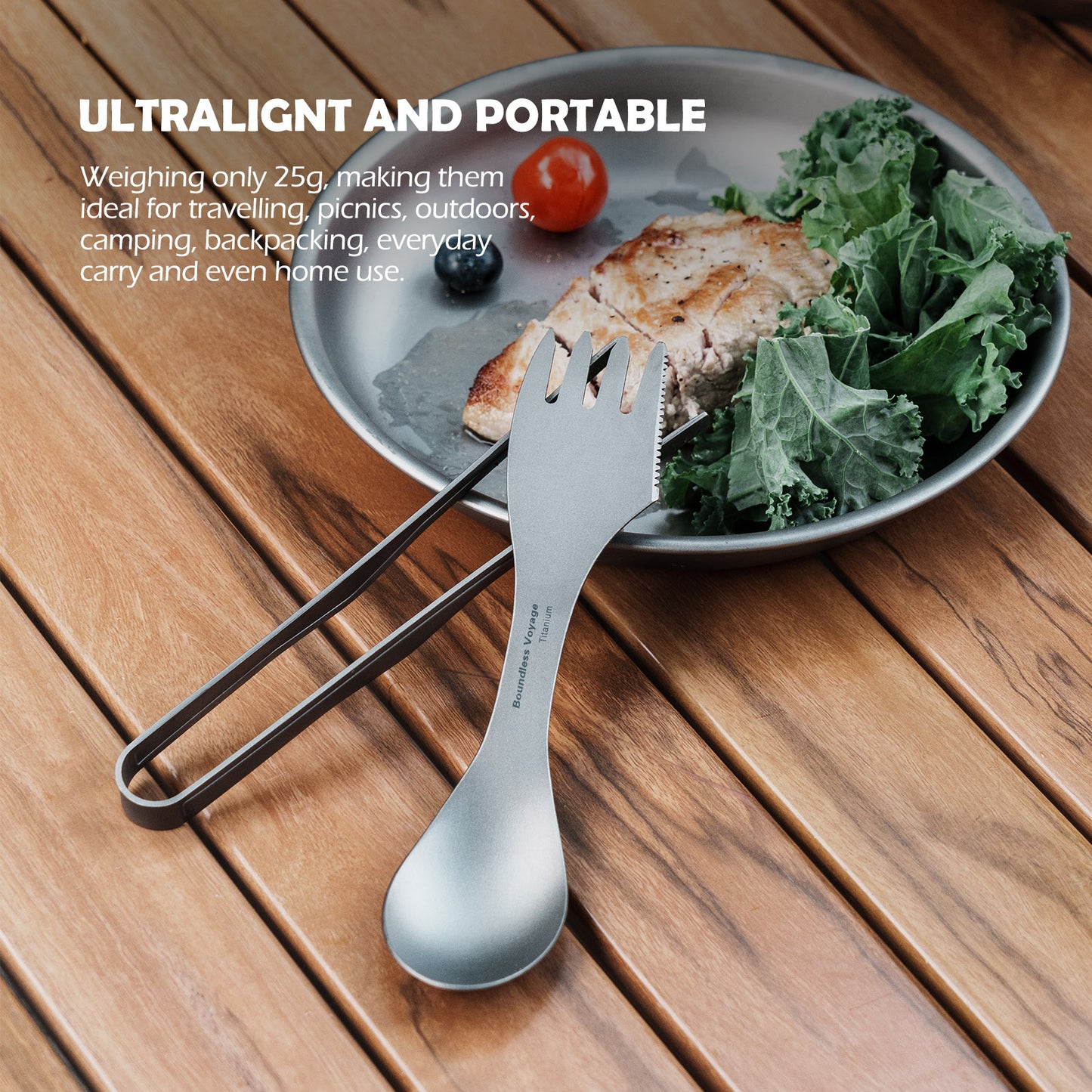 Boundless Voyage Titanium Spoon & Fork – Ultralight Spork-Style Camping Cutlery for Outdoor, Home & Kitchen Use